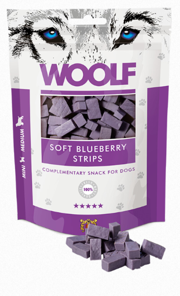 Woolf Soft Bluberry Strips 100g