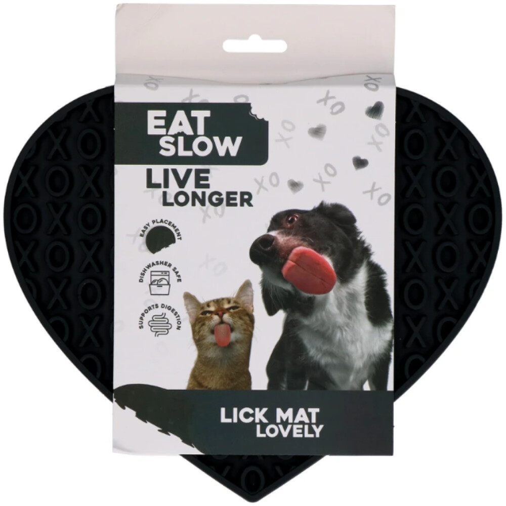 Eat Slow Live Longer Lick Mat Lovely Heart Grå